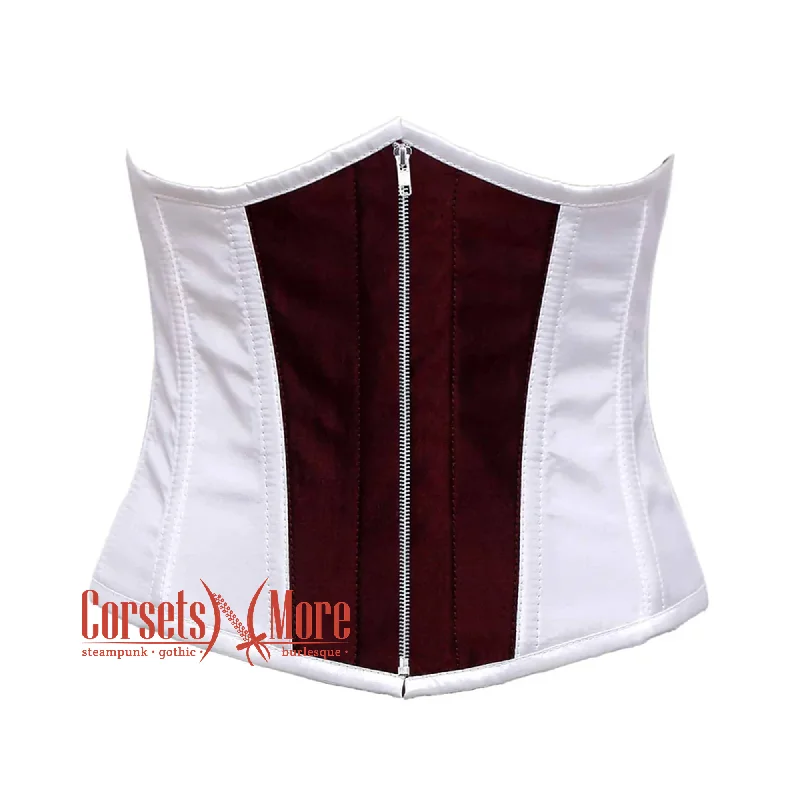 Corset for waist training-Plus Size White And Burgundy With Front Zipper Underbust Corset Gothic Costume Bustier Top