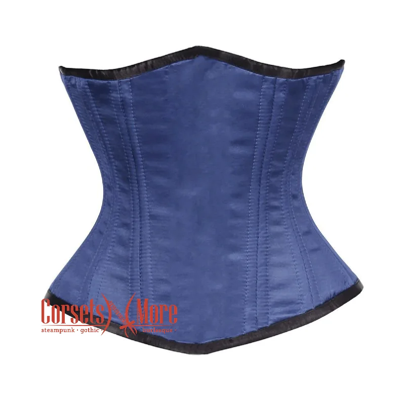 Corset top with keyhole cutout-Royal Blue Satin Double Bone Front Closed Gothic Waist Training Underbust Corset Bustier Top