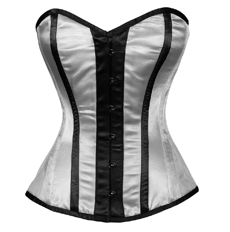 Corset in rose gold-White Satin Corset Black Stripes Gothic Burlesque Waist Training Overbust