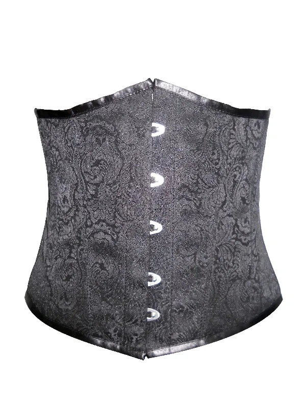 Corset top with straps-Black Brocade Gothic Steampunk Bustier Waist Training Burlesque Underbust Corset Costume