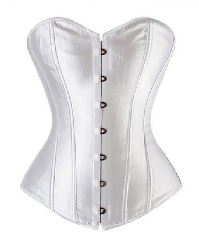 Corset dress for formal events-White Satin Gothic Burlesque Bustier Waist Training Costume Overbust Corset Top