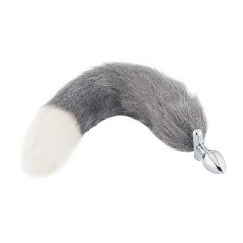 Velvet touch vibrators-Grey with White Fox Shapeable Metal Tail, 18"