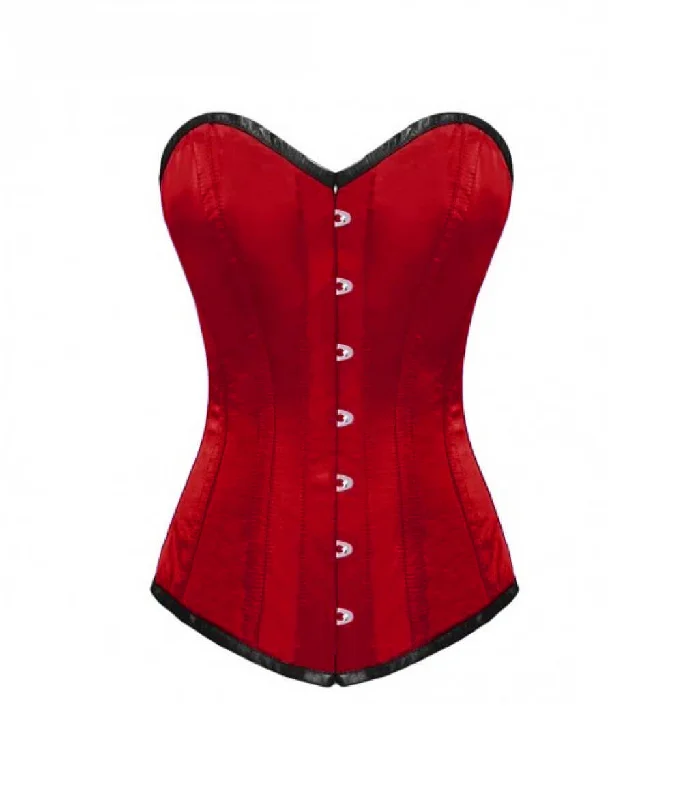 Corset in deep violet-Red Satin Gothic Burlesque Corset Waist Training LONGLINE Overbust