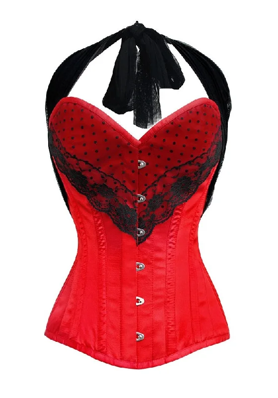 Corset dress with sweetheart bodice-Red Tapta Net Lacing Gothic LONGLINE Overbust Valentine Corset Waist Training