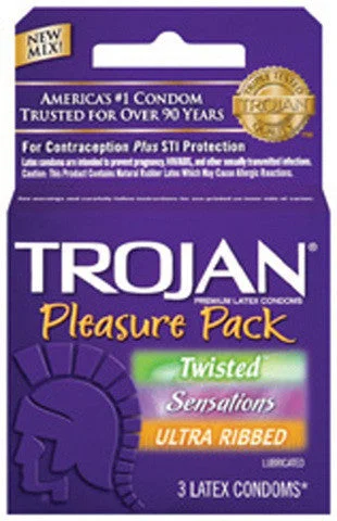 Double-ended dildos-Trojan Mix Condom Pleasure - 3 Pack