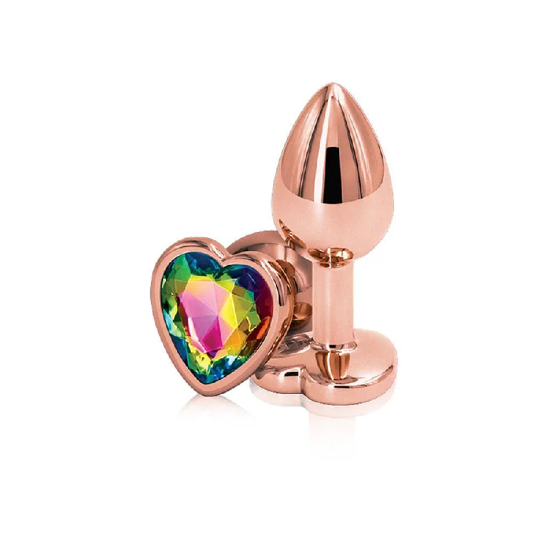 Clit toys with air pressure-Rear Assets - Rose Gold Heart - Small - Rainbow