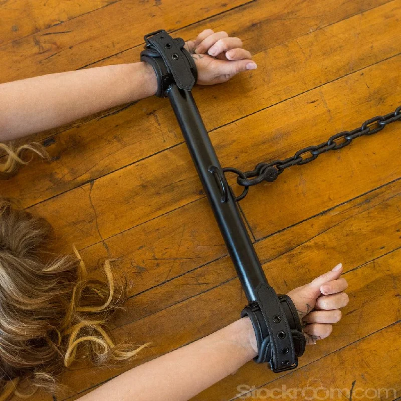 BDSM toy flogger handles-Big Barrel Wrist Spreader Bar 12" w/ Cuffs, Black