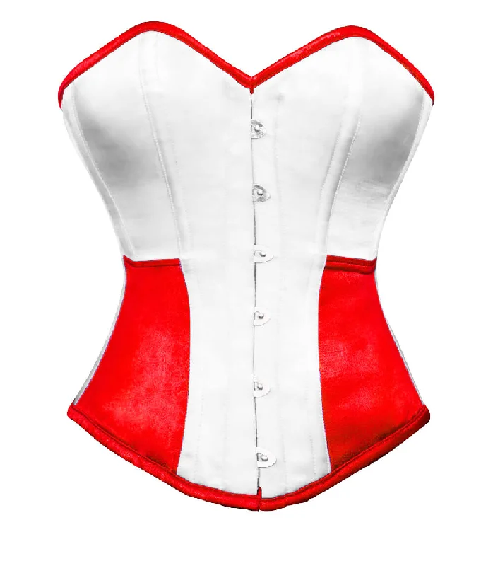 Corset for body shaping-White Red Satin Corset Gothic Burlesque Waist Training Bustier Overbust Valentine Costume