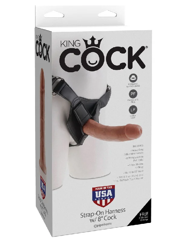 cock ring therapy-King Cock Strap-on Harness With 8 Inch Cock - Tan