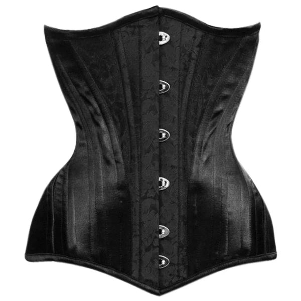 Corset with satin ribbons-Karissa's Kiss Longline Brocade & Satin Underbust Corset in Black