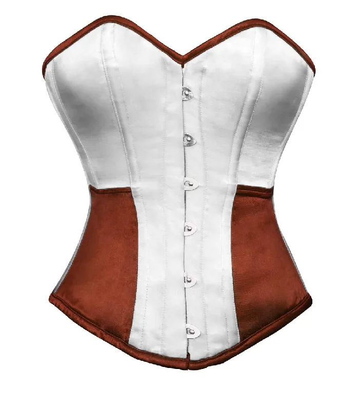 Corset with tassel accents-White Red Satin Corset Gothic Burlesque Waist Training Bustier Overbust Top