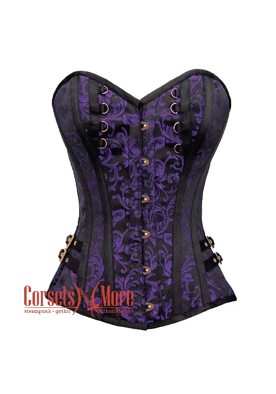 Corset in teal color-Purple and Black Brocade Overbust Corset Bustier Heart Top Costume