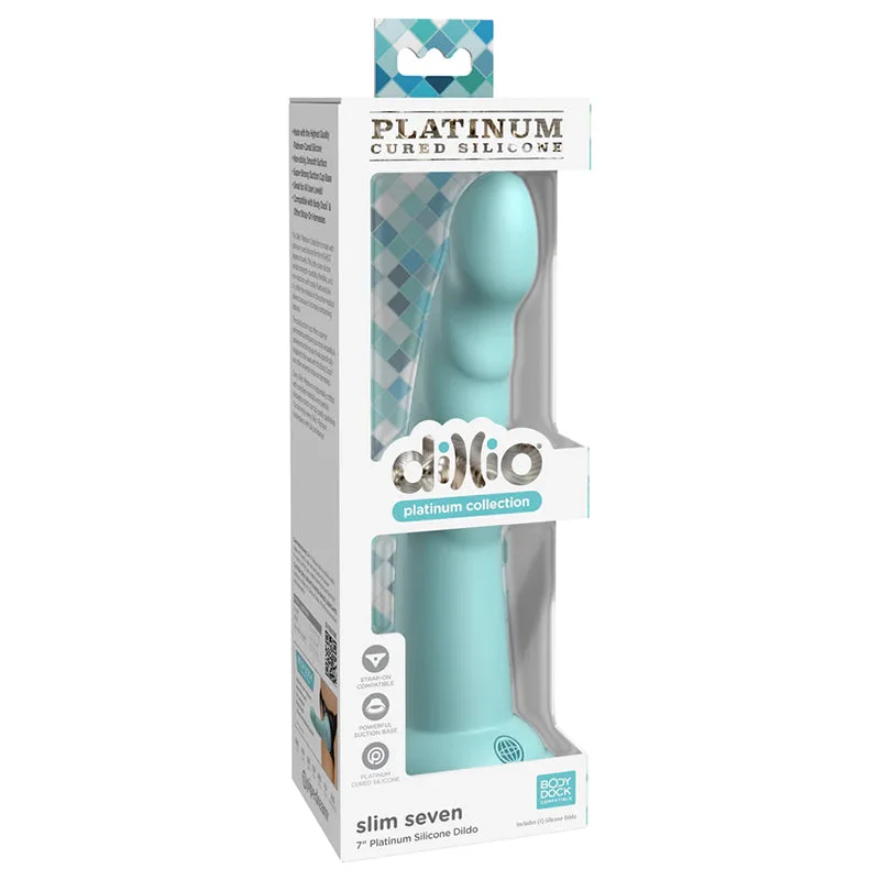 rainbow-dildo-Pipedream Dillio Platinum Collection Slim Seven 7 in. Silicone Dildo Teal