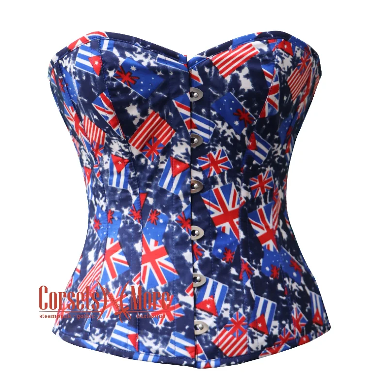 Corset in pastel colors-Plus Size Uk Flag Printed Cotton Gothic Overbust Corset