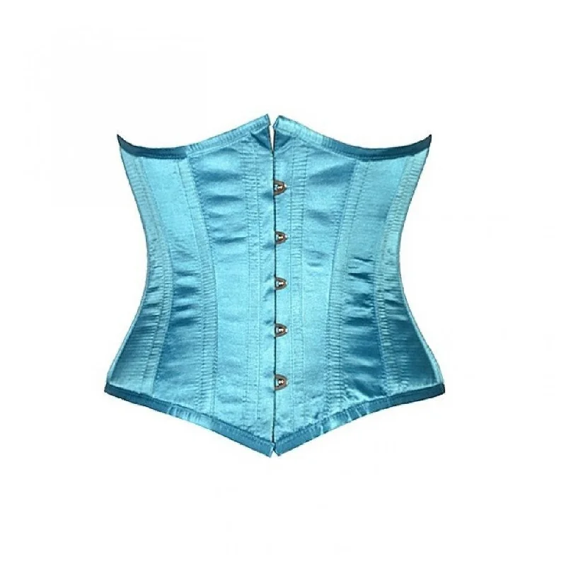 Corset dress for prom-Baby Blue Satin Gothic Burlesque Costume Underbust Corset Waist Training