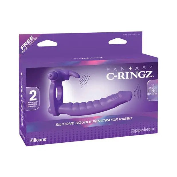 cock ring voice command-Fantasy C-ringz Silicone Double Pene Rabbit - Purple