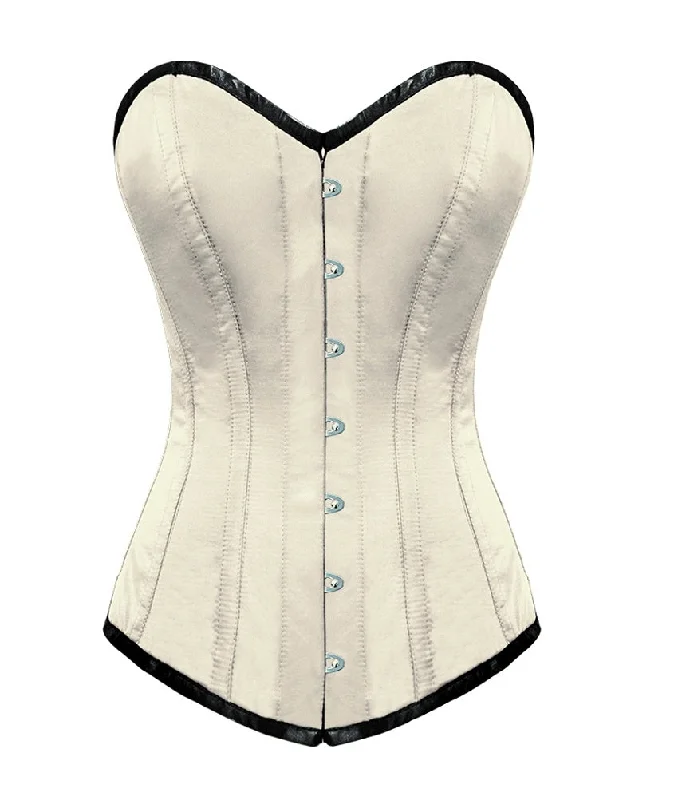 Corset top with knot detail-Ivory Satin Gothic Burlesque LONGLINE Overbust Corset Waist Training