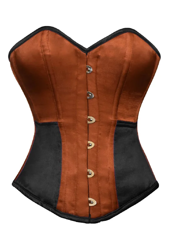 Corset for bold fashion-Brown Black Satin Corset Gothic Burlesque Waist Training Bustier Overbust Costume