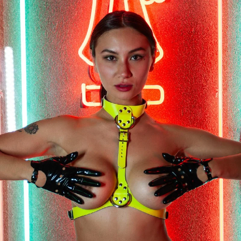 Lightweight BDSM toy clamps-Neon Angel Bust Harness, Yellow