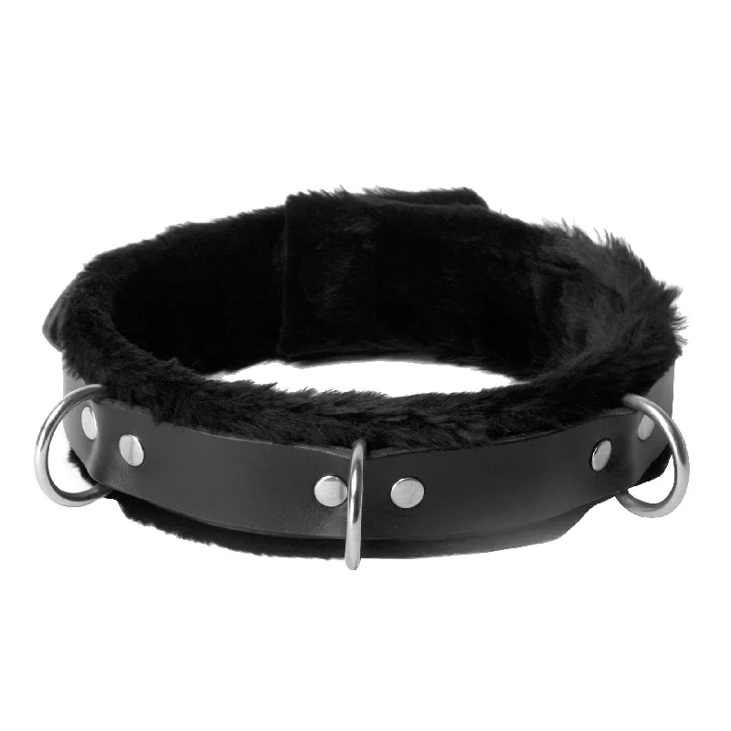 BDSM toy collar styles-Strict Leather Narrow Fur Lined Locking Collar