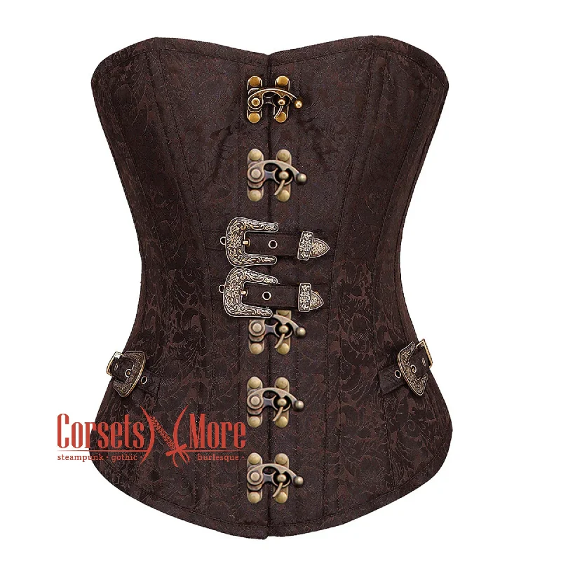 Corset top in gold shimmer-Plus Size Brown Brocade Steampunk Front Antique Clasps Gothic Overbust Corset