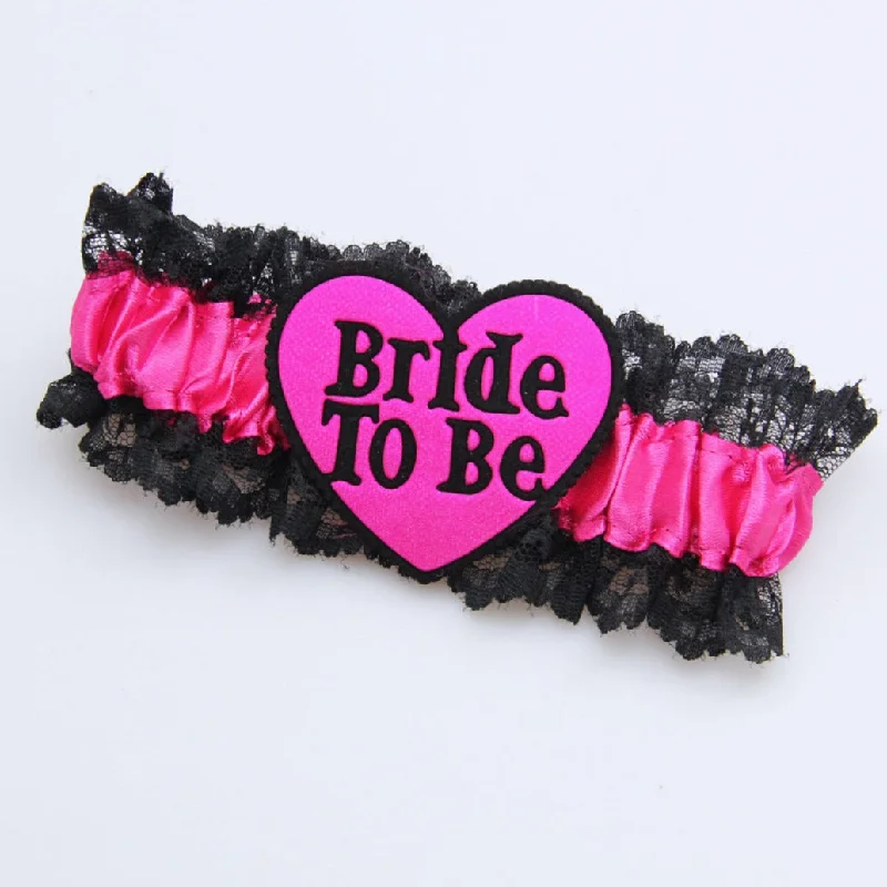 Sex toys for erotic play-Bride To Be Leg Garter Black and Hot Pink