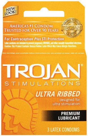 Small vibrators for travel-Trojan Ribbed Lubricated Condoms - 3 Pack