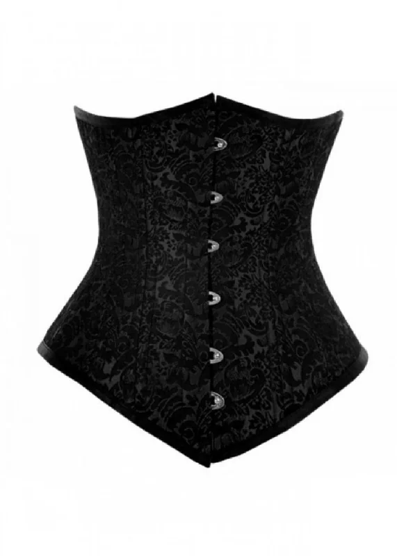 Corset for everyday wear-Black Brocade Double Bone LONG Underbust Corset Gothic Waist Training Burlesque Costume