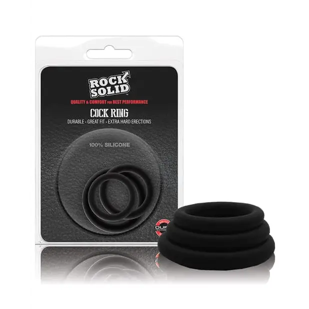 cock ring hybrid material-Rock Solid Tri-pack Silicone Gasket Cockrings - Black