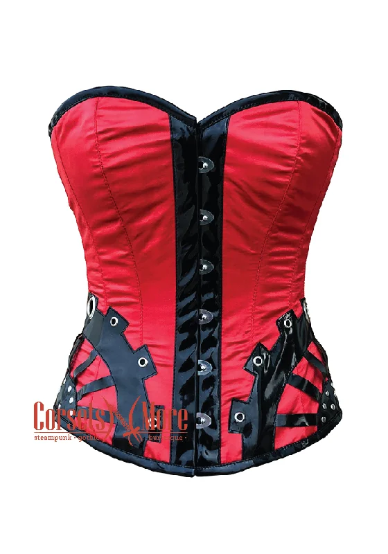 Corset dress in floral lace-Red and Black Satin Gothic Sexy Costume Overbust Corset Bustier Top