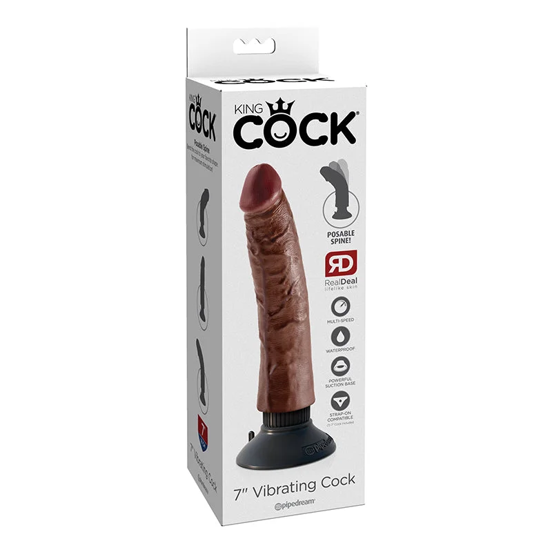 single-speed-dildo-King Cock 7 inches Vibrating Dildo Brown