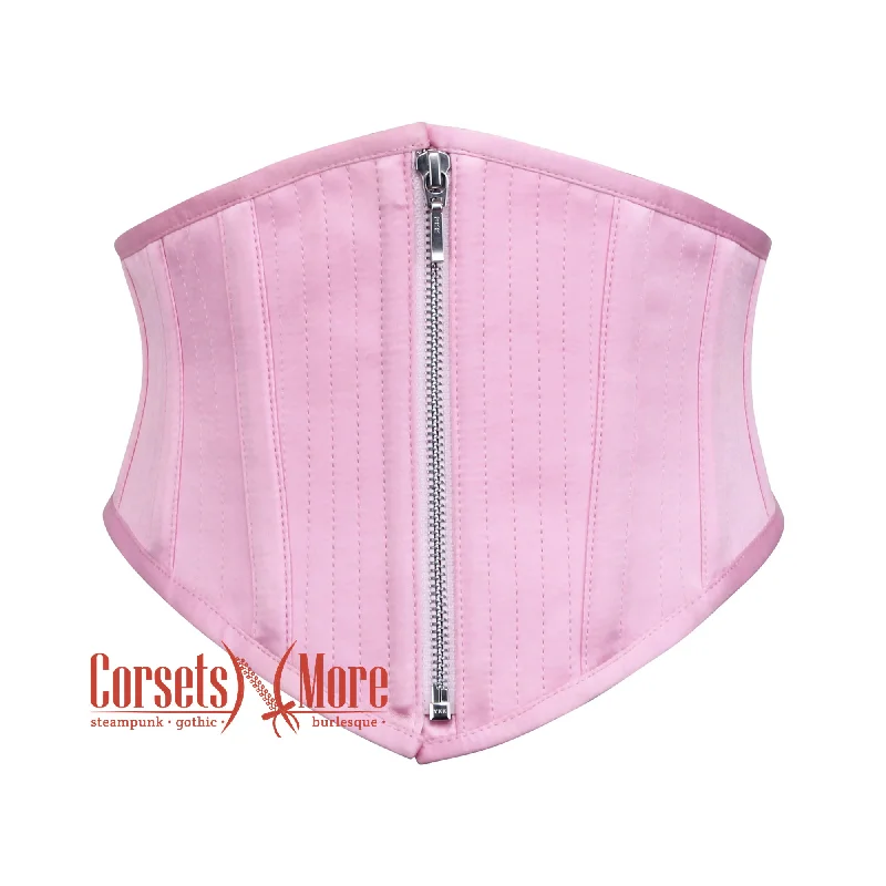 Corset in icy blue-Baby Pink Satin Waist Cincher Bustier Underbust Corset