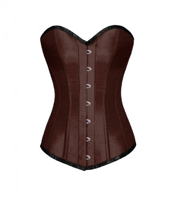 Corset in ruby red-Brown Satin Gothic LONGLINE Overbust Corset Waist Training