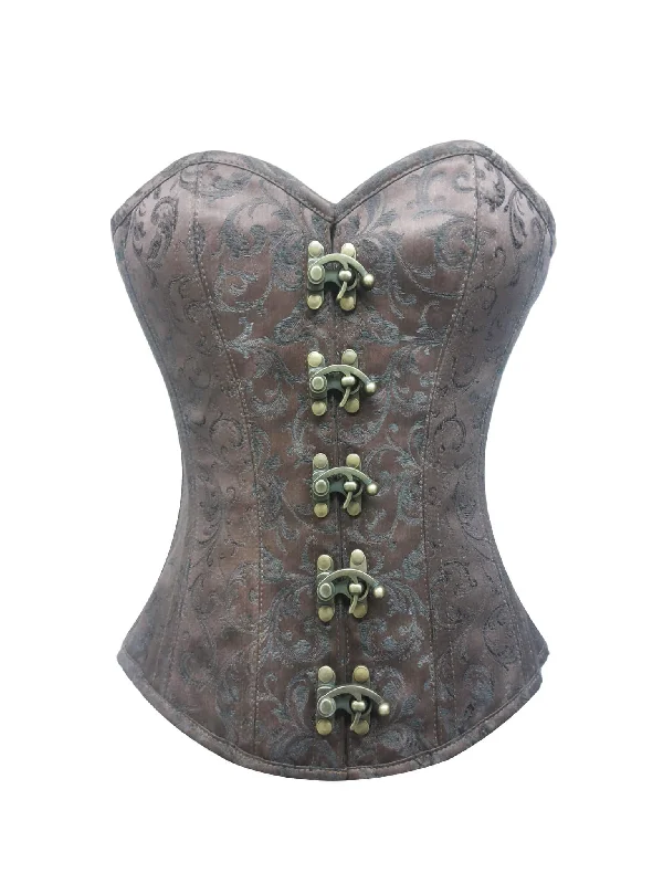 Corset in soft peach-Brown Brocade Gothic Steampunk Overbust Corset Waist Training Bustier