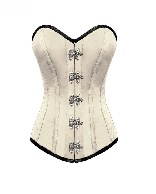 Corset dress for engagement party-Ivory Satin Seal Lock Gothic LONGLINE Overbust Corset Waist Training