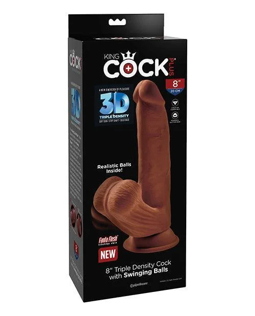 travel-size-dildo-King Cock Plus 8" Triple Density Cock W-swinging Balls - Brown