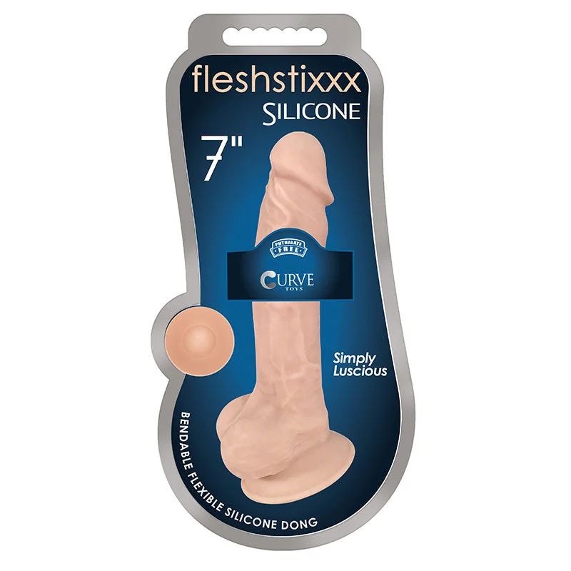 latex-dildo-Fleshstixxx Silicone Silexpan Dildo W/balls 7in Vanilla