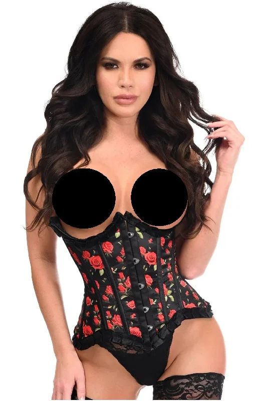 Silicone anal toys for beginners-Queen Top Drawer Rosed Printed Steel Boned Underbust Corset