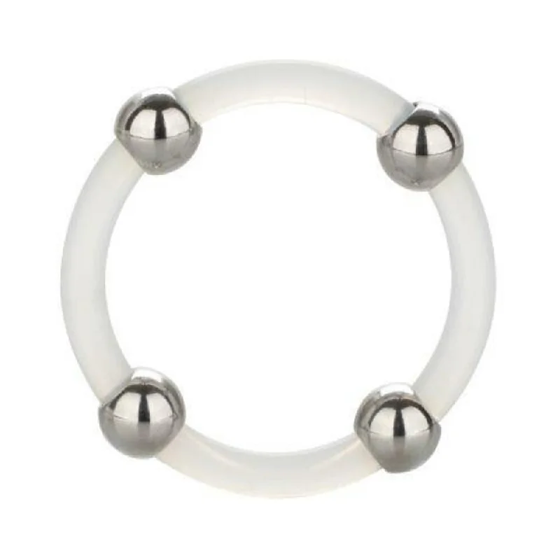 cock ring vegan-Steel Beaded Silicone Ring Large Clear