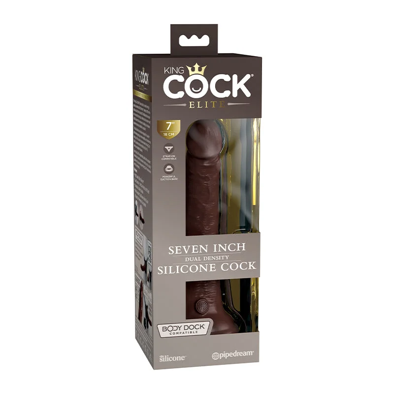 artisanal-dildo-Pipedream King Cock Elite 7 in. Dual Density Silicone Cock Realistic Dildo With Suction Cup Brown