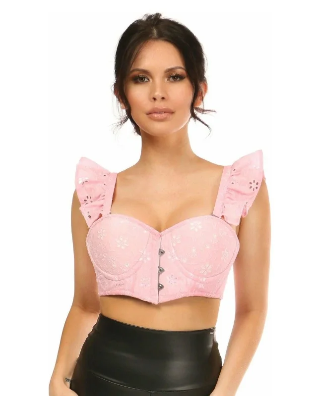 Quiet anal stimulators-Levish Lt Pink Eyelet Bustier W/Ruffles