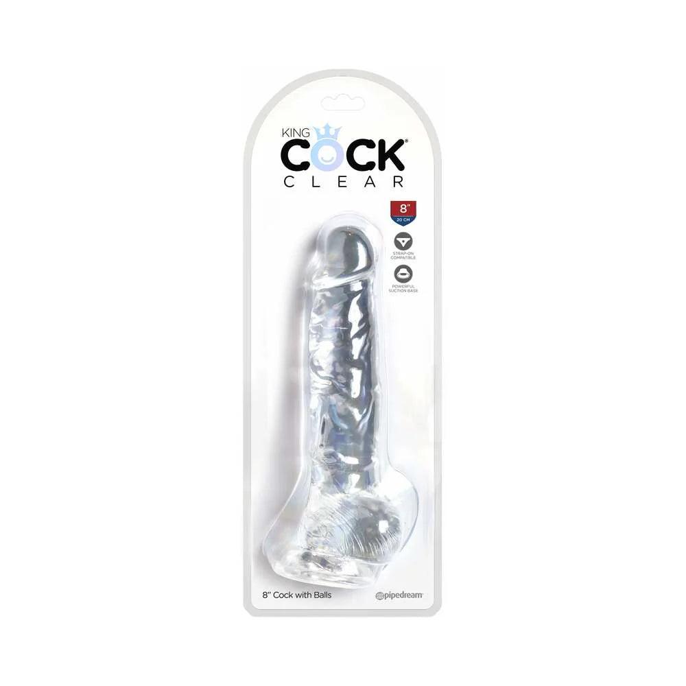 tapered-dildo-Pipedream King Cock Clear Dildo with Balls 8in