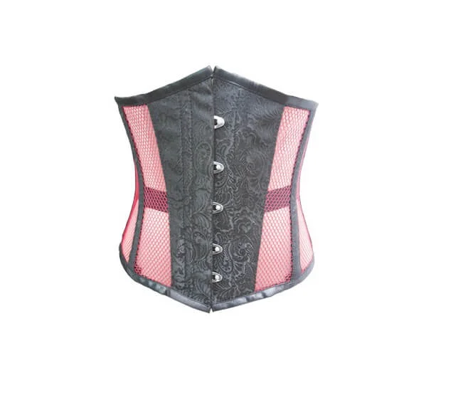 Corset top for party outfits-Women’s Black Brocade Pink Net Gothic Steampunk Bustier Waist Training Underbust Corset Costume