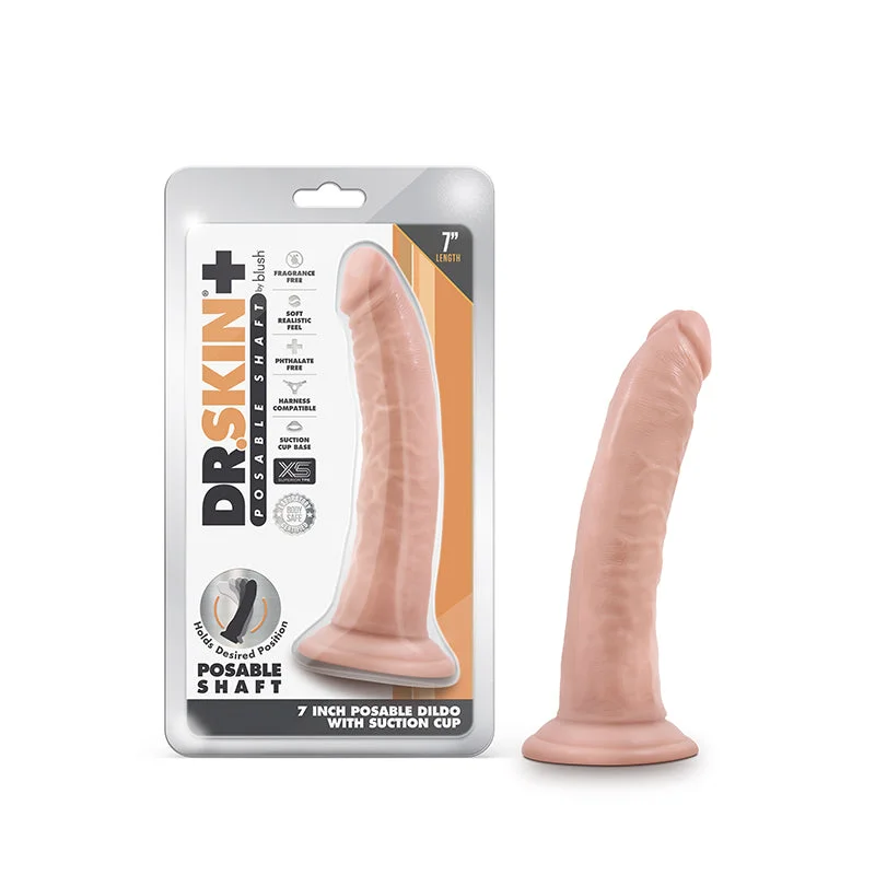 veined-dildo-Blush Dr. Skin Plus Realistic 7 in. Triple Density Posable Dildo with Suction Cup Beige