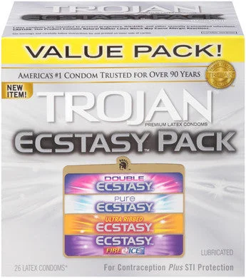 Rechargeable rabbit vibrators-Trojan Ecstasy Pack - 26 Count