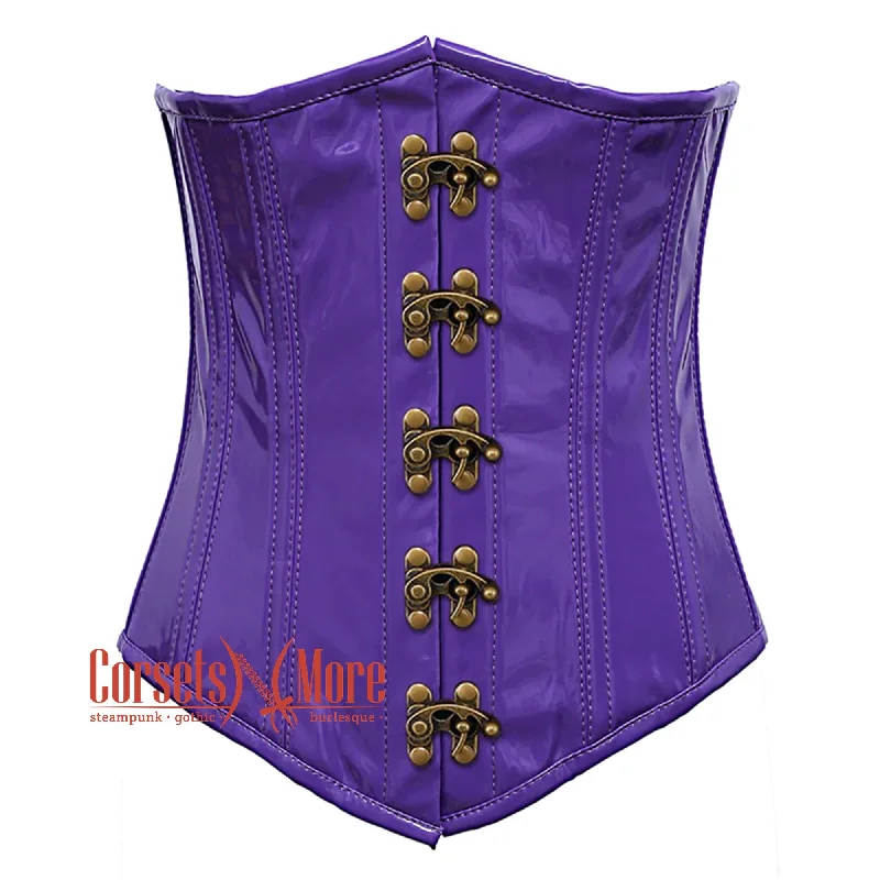 Corset dress for holiday party-Plus Size  Purple PVC Leather With Front Clasps Gothic Long Underbust Waist Training Corset