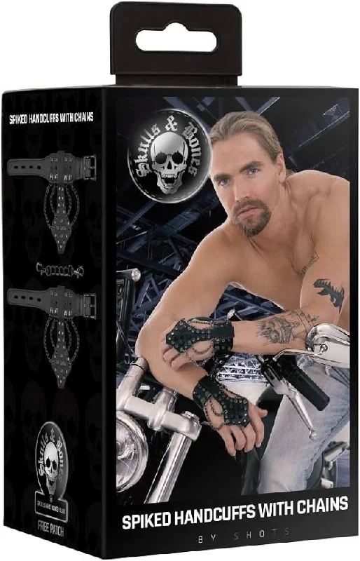 Rechargeable thrusting stimulators-Ouch! Skulls & Bones ''Handcuffs'' w/ Spikes & Chains -Black