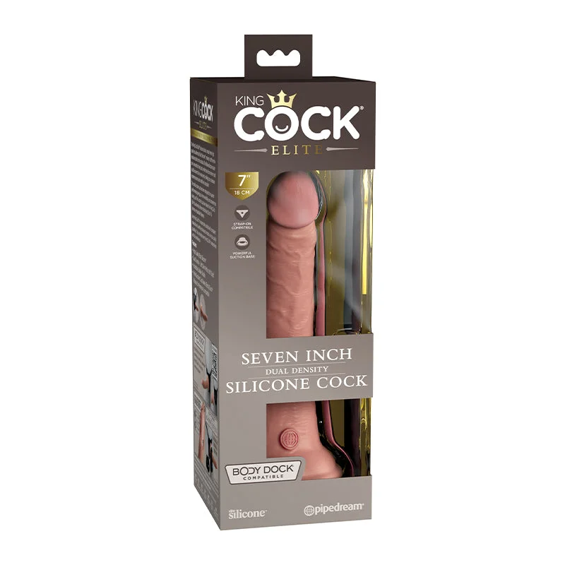 adjustable-dildo-Pipedream King Cock Elite 7 in. Dual Density Silicone Cock Realistic Dildo With Suction Cup Beige